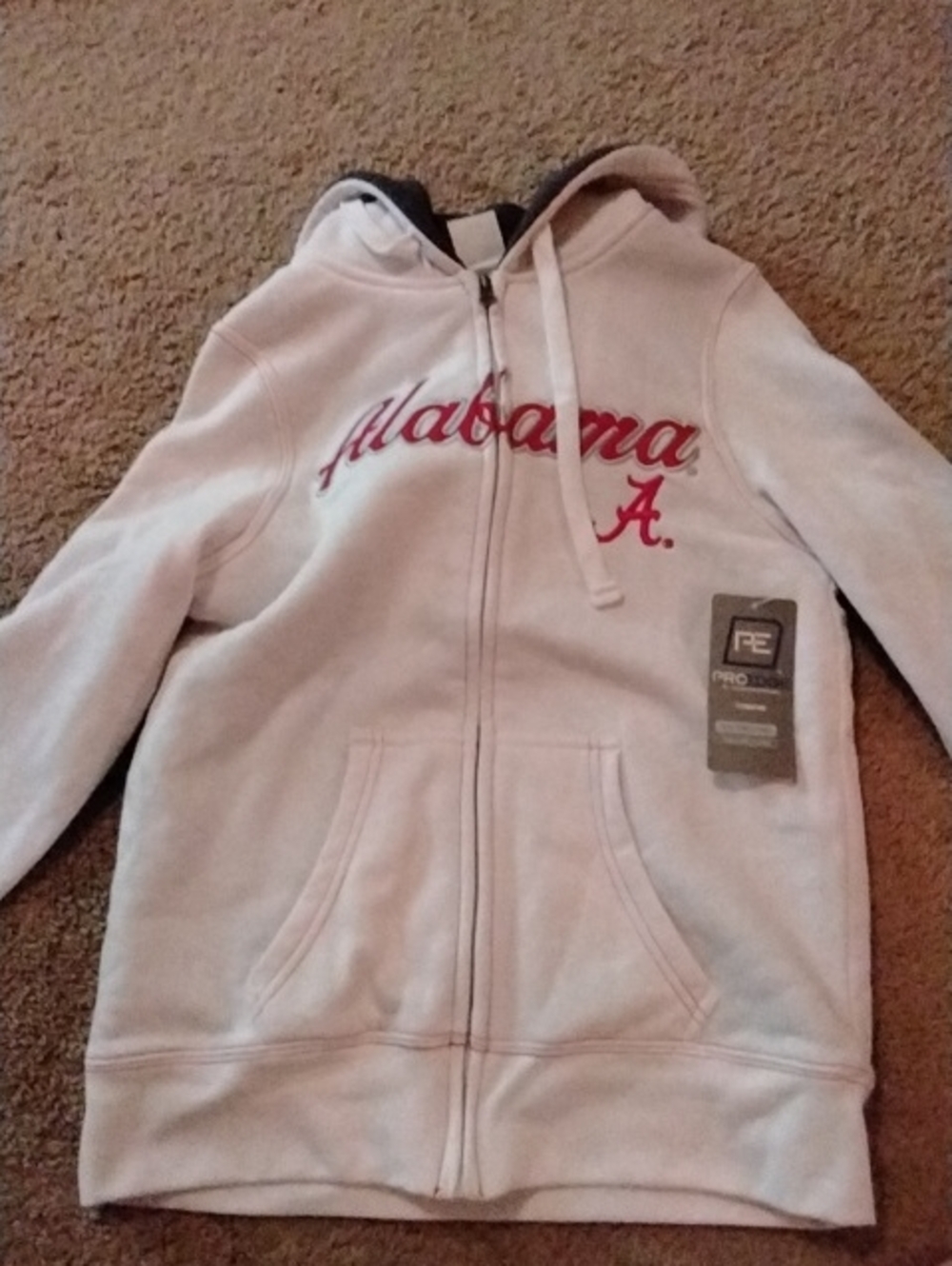 Proedge Alabama Embroidered Zip-Up Hoodie White W/ Fur Lining Size Small